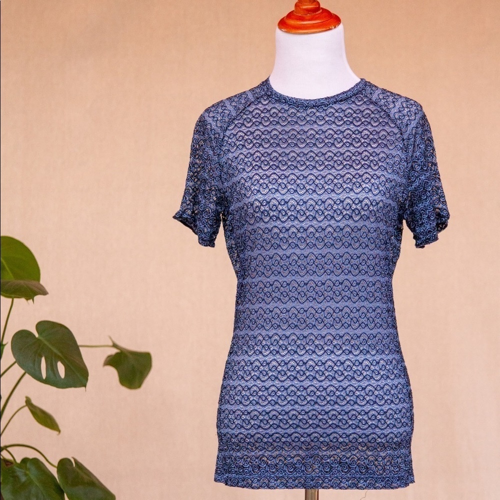 Y2k mesh lace floral short sleeve top